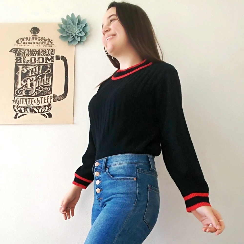 Vintage Black Ringer Sweater - Picture 2 of 4